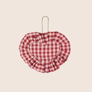 NWT ELA X JILLIAN HARRIS - RUFFLE HEART ORNAMENT - RED GINGHAM PRINT